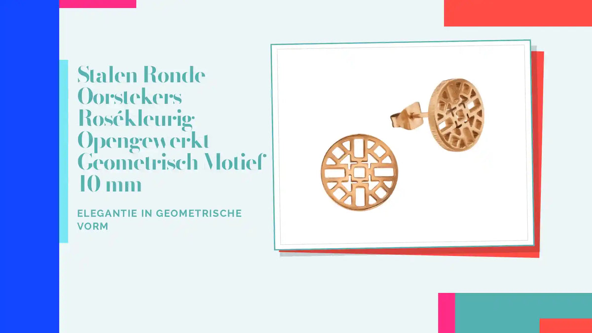 Stalen Ronde Oorstekers Ros&eacute;kleurig Opengewerkt Geometrisch Motief 10 mm by@Outfy