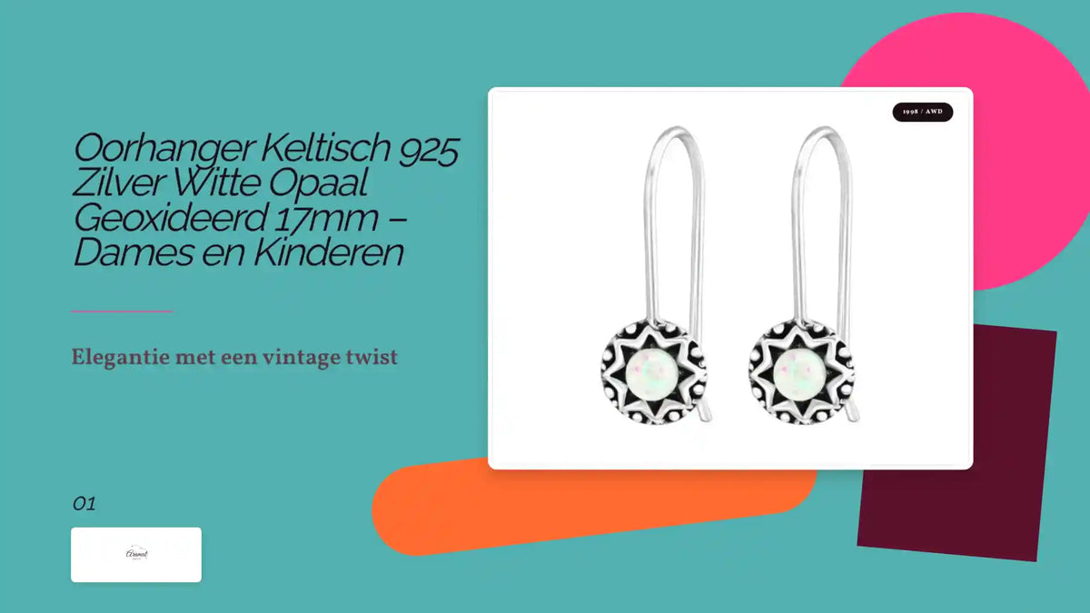 Oorhanger Keltisch 925 Zilver Witte Opaal Geoxideerd 17mm &ndash; Dames en Kinderen by@Outfy