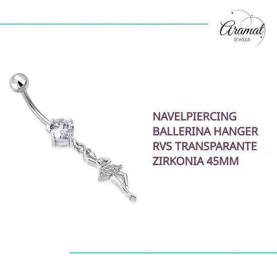 Navelpiercing Ballerina Hanger RVS Transparante Zirkonia 45mm by@Outfy