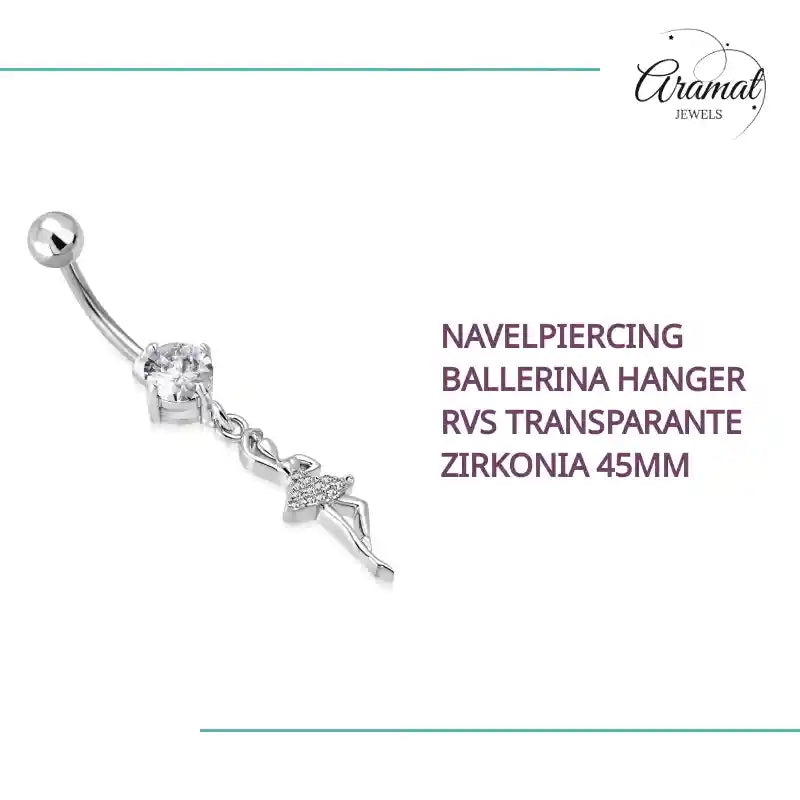 Navelpiercing Ballerina Hanger RVS Transparante Zirkonia 45mm by@Outfy