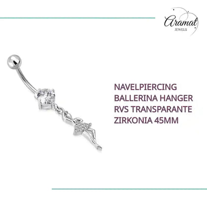 Navelpiercing Ballerina Hanger RVS Transparante Zirkonia 45mm by@Outfy