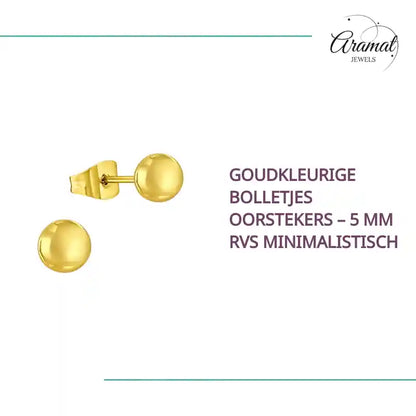 Goudkleurige bolletjes oorstekers &ndash; 5 mm RVS minimalistisch by@Outfy