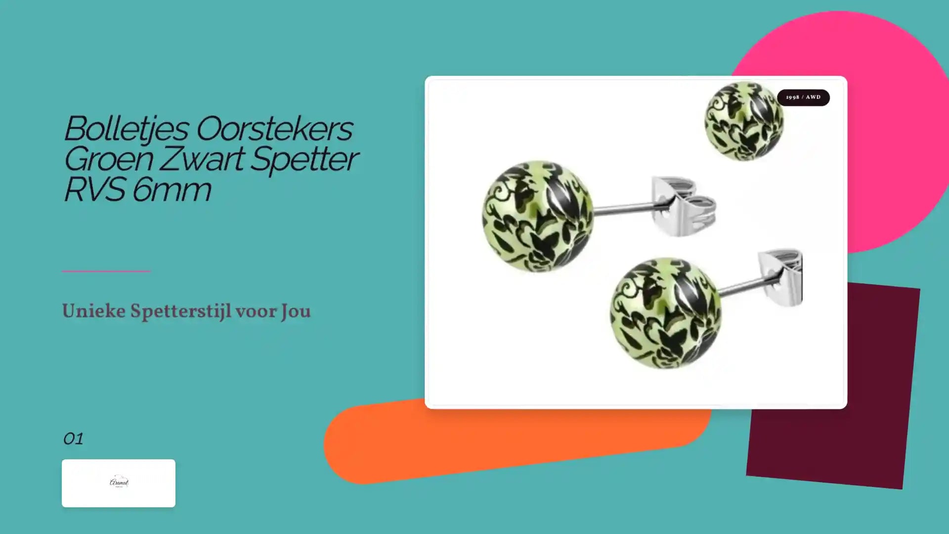 Bolletjes Oorstekers Groen Zwart Spetter RVS 6mm by@Outfy