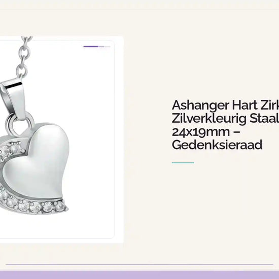 Ashanger Hart Zirkonia Zilverkleurig Staal 24x19mm &ndash; Gedenksieraad by@Outfy