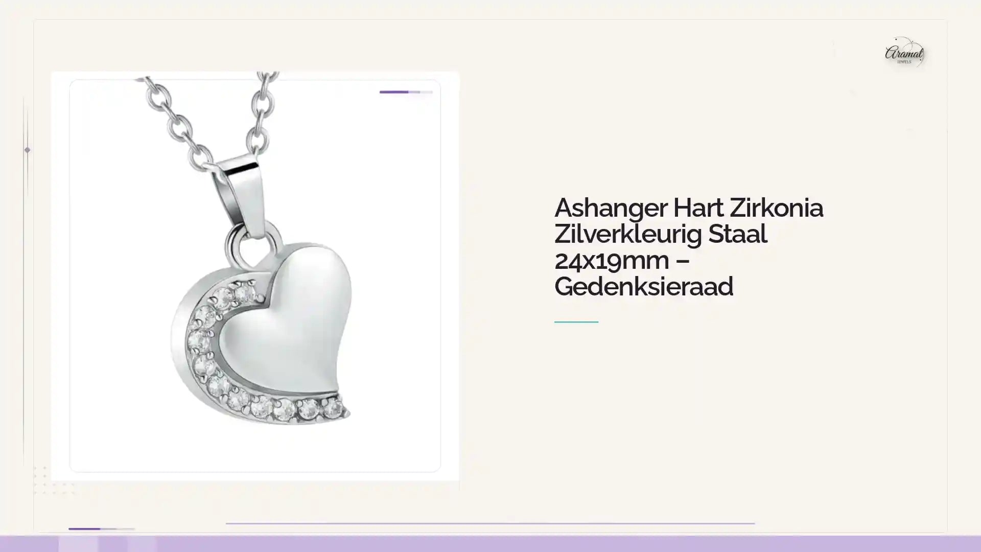 Ashanger Hart Zirkonia Zilverkleurig Staal 24x19mm &ndash; Gedenksieraad by@Outfy