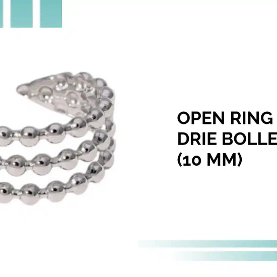 Open Ring RVS met Drie Bolletjeslijnen (10 mm) by@Outfy