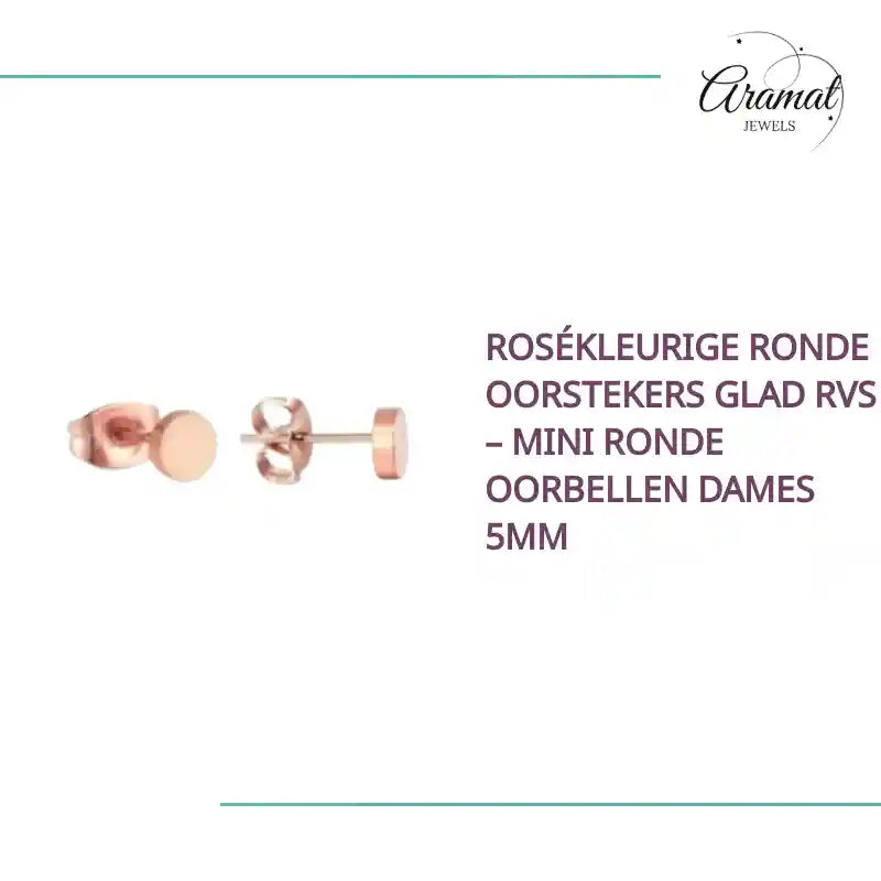 Ros&eacute;kleurige Ronde Oorstekers Glad RVS &ndash; Mini Ronde Oorbellen Dames 5mm by@Outfy