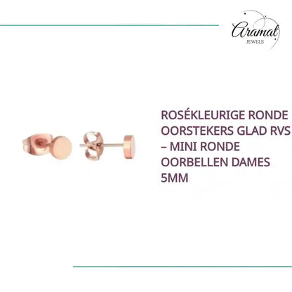Ros&eacute;kleurige Ronde Oorstekers Glad RVS &ndash; Mini Ronde Oorbellen Dames 5mm by@Outfy