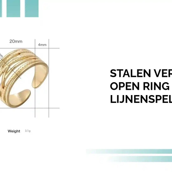 Stalen Verstelbare Open Ring - Lijnenspel - One Size by@Outfy