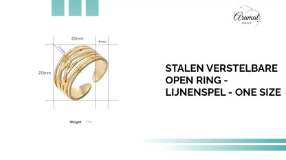 Stalen Verstelbare Open Ring - Lijnenspel - One Size by@Outfy