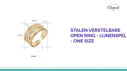 Stalen Verstelbare Open Ring - Lijnenspel - One Size by@Outfy