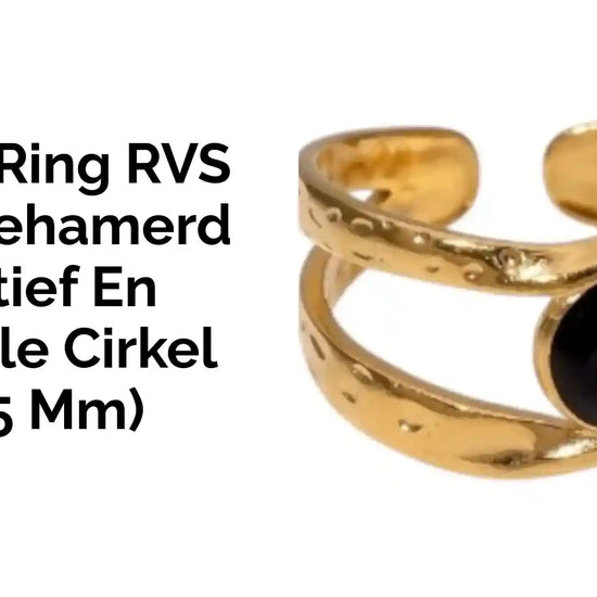 Open Ring RVS met Gehamerd Motief en Emaille Cirkel (9,5 mm) by@Outfy