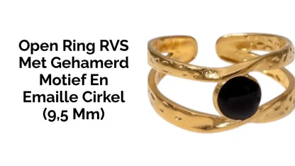Open Ring RVS met Gehamerd Motief en Emaille Cirkel (9,5 mm) by@Outfy
