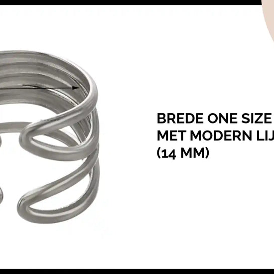Brede One Size Ring RVS met Modern Lijnenspel (14 mm) by@Outfy