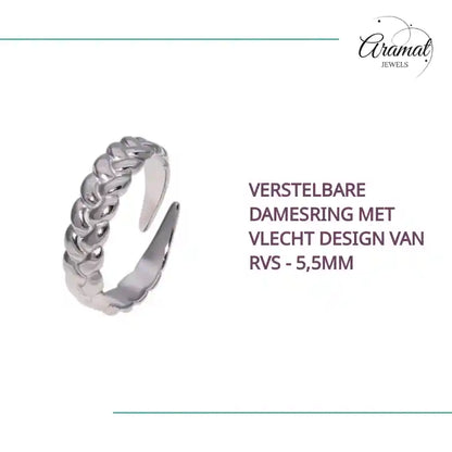 Verstelbare Damesring met Vlecht Design van RVS - 5,5mm by@Outfy
