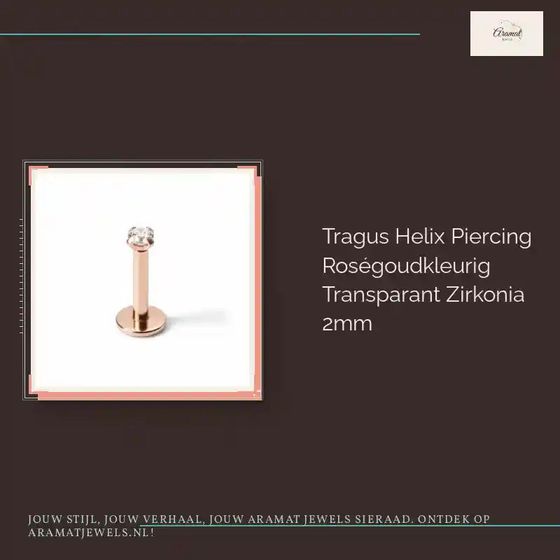 Tragus Helix Piercing Ros&eacute;goudkleurig Transparant Zirkonia 2mm by@Outfy