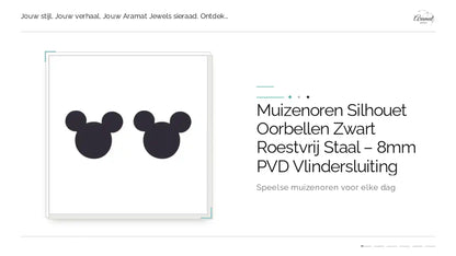 Muizenoren Silhouet Oorbellen Zwart Roestvrij Staal &ndash; 8mm PVD Vlindersluiting by@Outfy