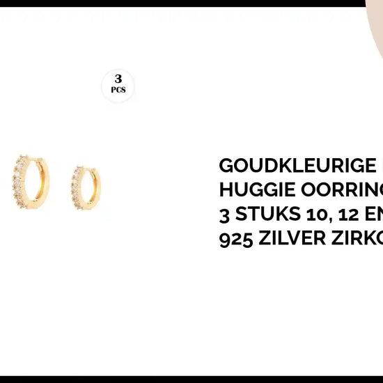 Goudkleurige Boho Huggie Oorringen Set &ndash; 3 Stuks 10, 12 en 14 mm &ndash; 925 Zilver Zirkonia by@Outfy