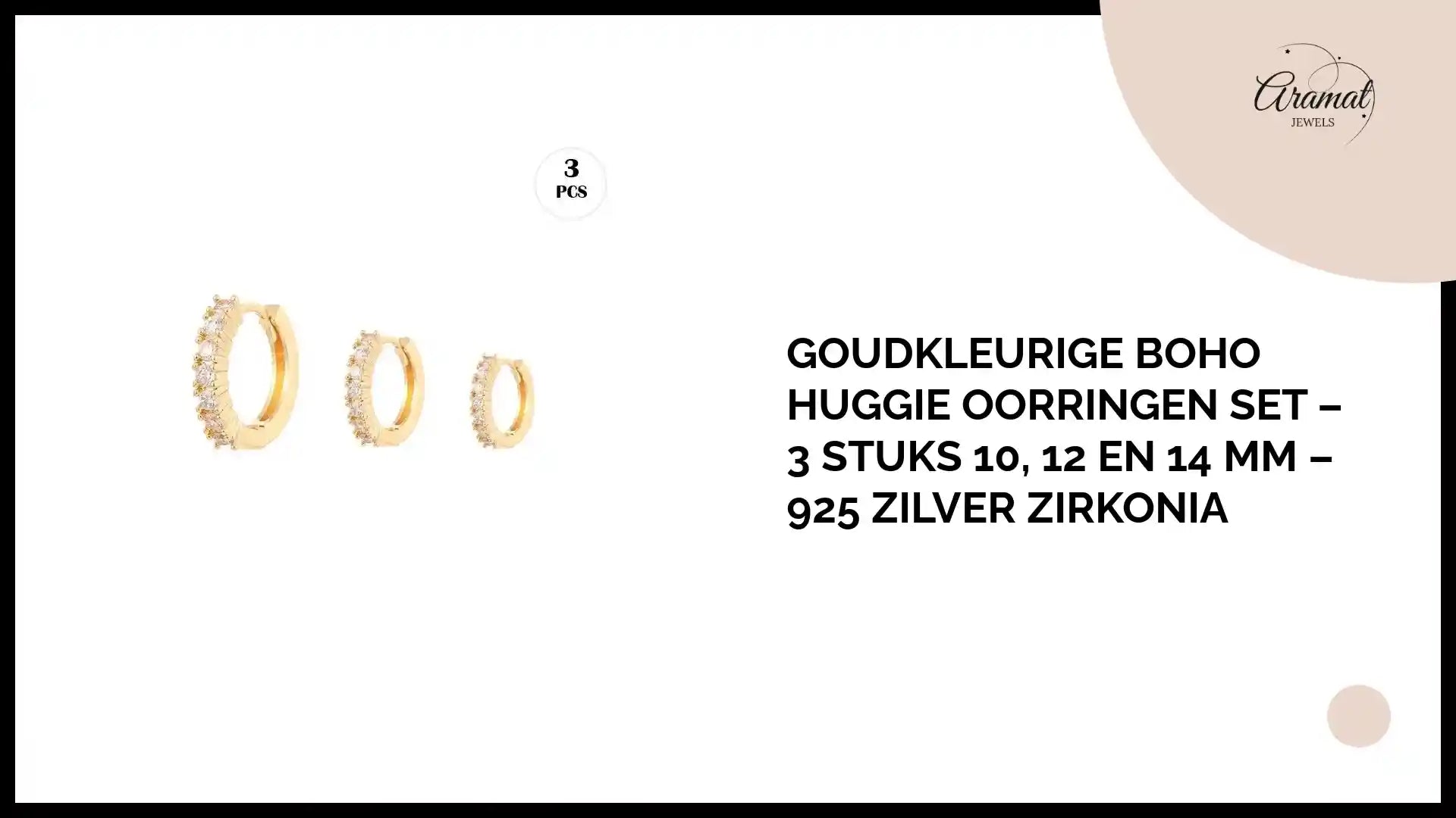 Goudkleurige Boho Huggie Oorringen Set &ndash; 3 Stuks 10, 12 en 14 mm &ndash; 925 Zilver Zirkonia by@Outfy