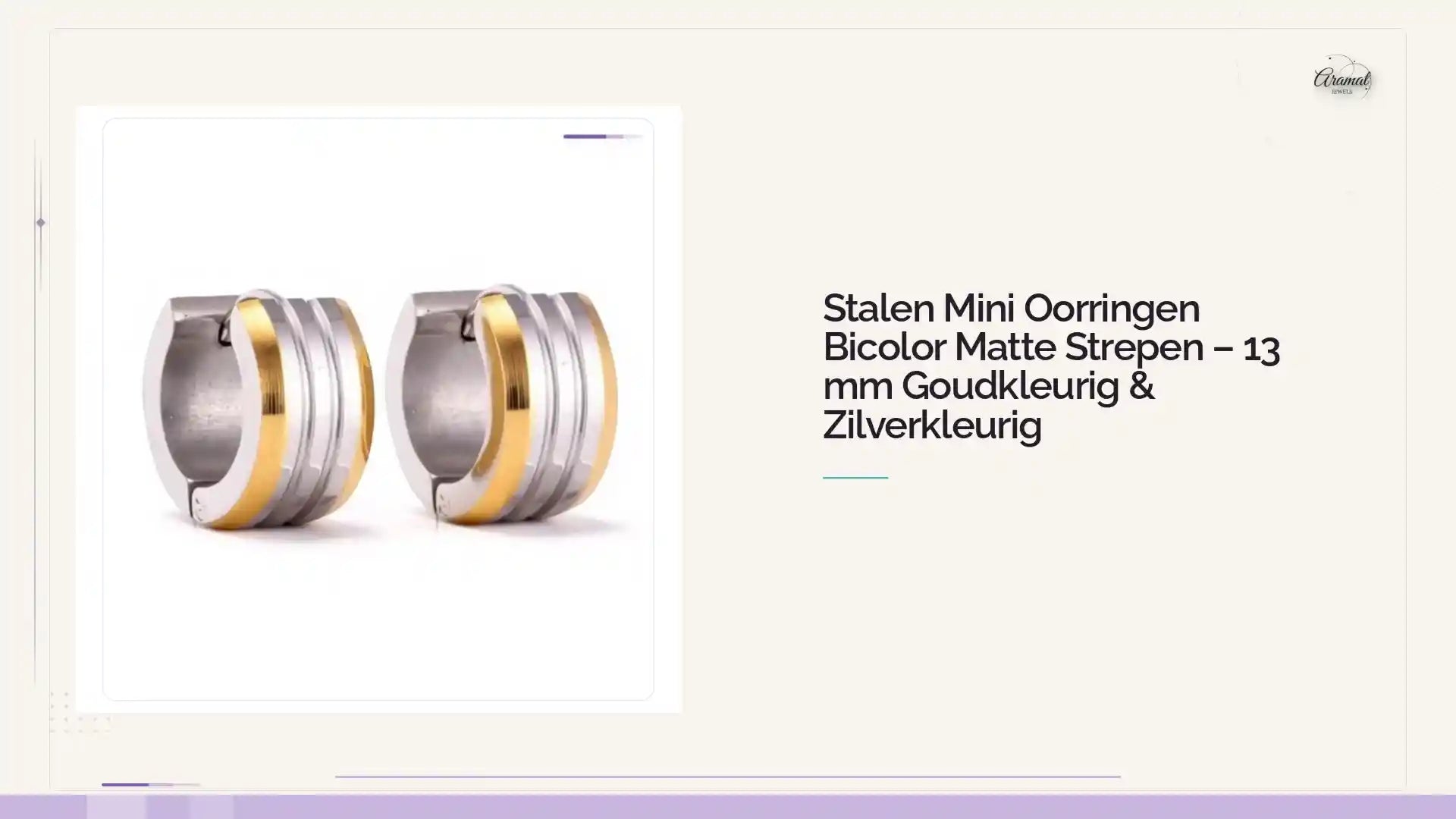 Stalen Mini Oorringen Bicolor Matte Strepen &ndash; 13 mm Goudkleurig & Zilverkleurig by@Outfy