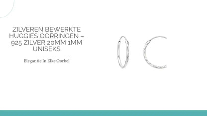Zilveren Bewerkte Huggies Oorringen &ndash; 925 Zilver 20mm 1mm Uniseks by@Outfy