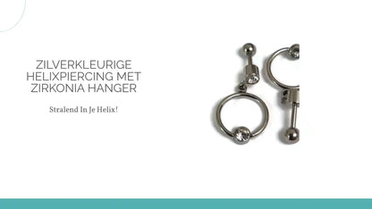 Zilverkleurige Helixpiercing met Zirkonia Hanger by@Outfy