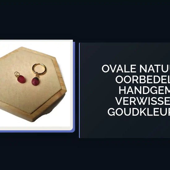 Ovale Natuursteen Oorbedel RVS &ndash; Handgemaakt Verwisselbaar Goudkleurig 8mm by@Outfy