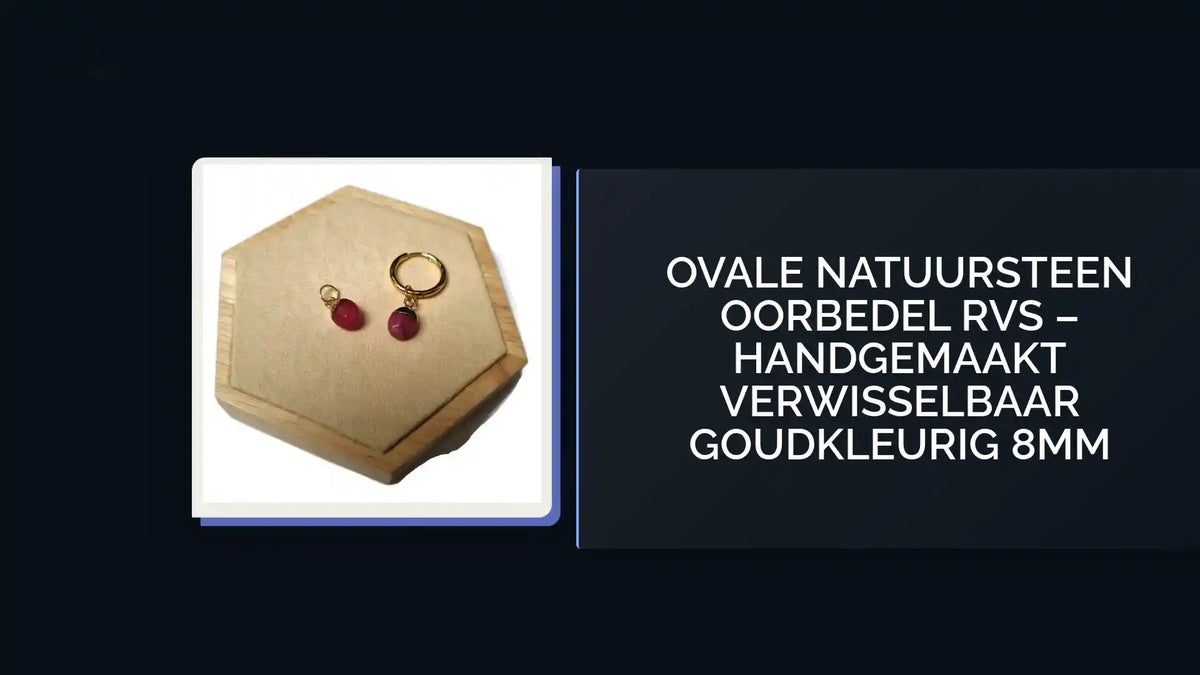 Ovale Natuursteen Oorbedel RVS &ndash; Handgemaakt Verwisselbaar Goudkleurig 8mm by@Outfy