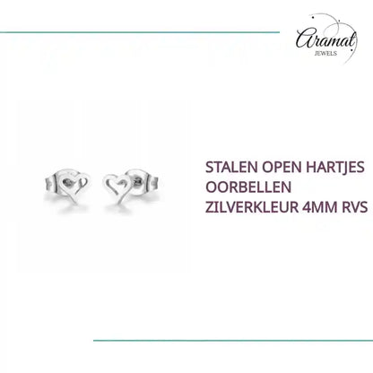 Stalen Open Hartjes Oorbellen Zilverkleur 4mm RVS by@Outfy