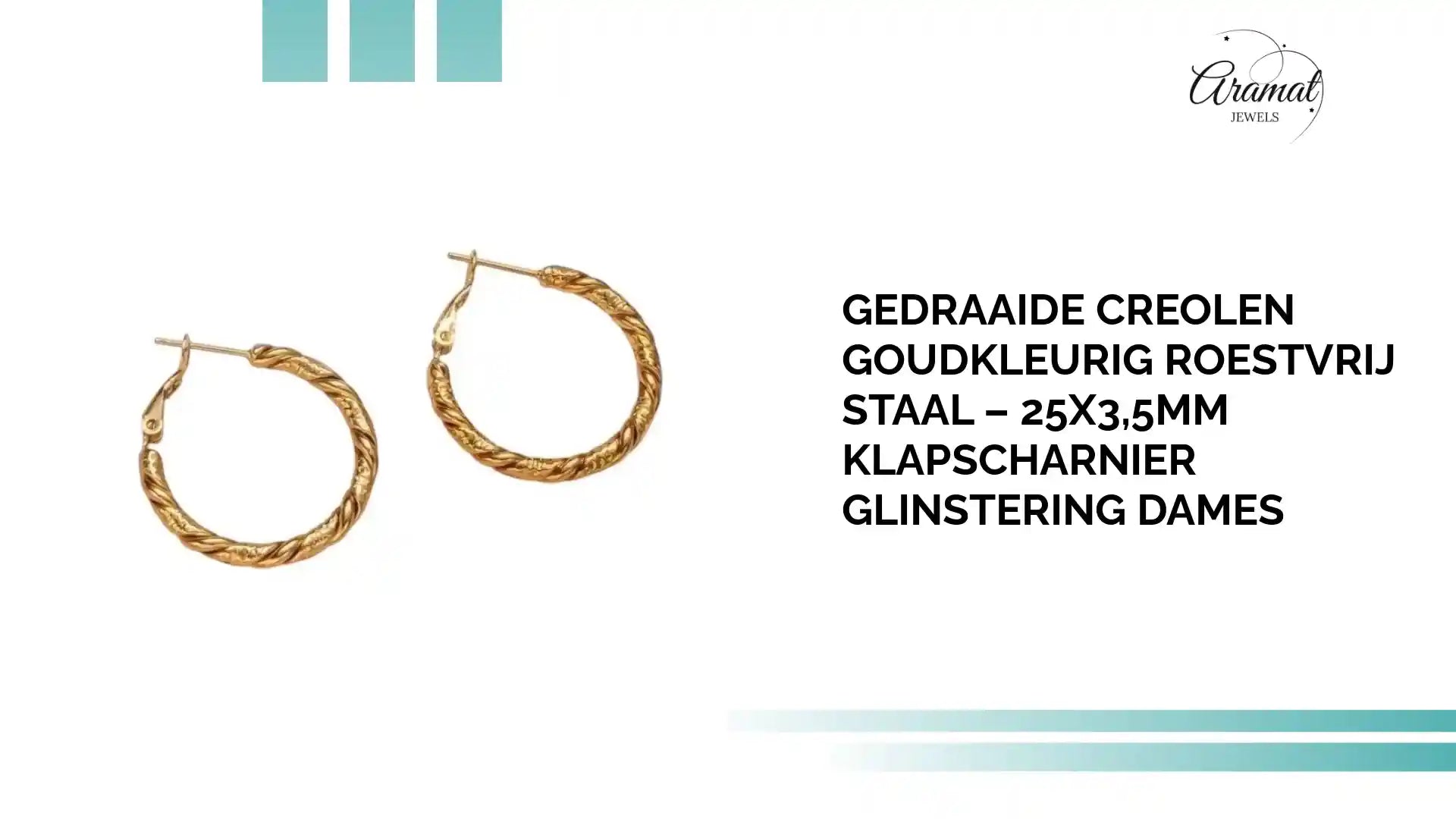 Gedraaide Creolen Goudkleurig Roestvrij Staal &ndash; 25x3,5mm Klapscharnier Glinstering Dames by@Outfy
