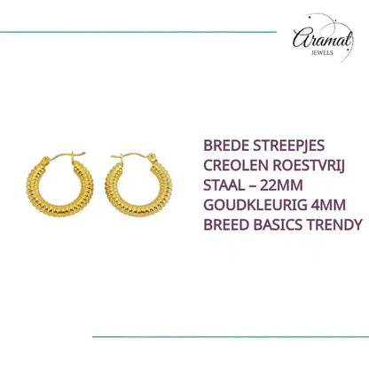 Brede Streepjes Creolen Roestvrij Staal &ndash; 22mm Goudkleurig 4mm Breed Basics Trendy by@Outfy