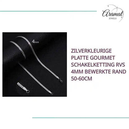 Zilverkleurige Platte Gourmet Schakelketting RVS 4mm Bewerkte Rand 50-60cm by@Outfy