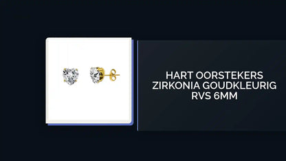 Hart Oorstekers Zirkonia Goudkleurig RVS 6mm by@Outfy