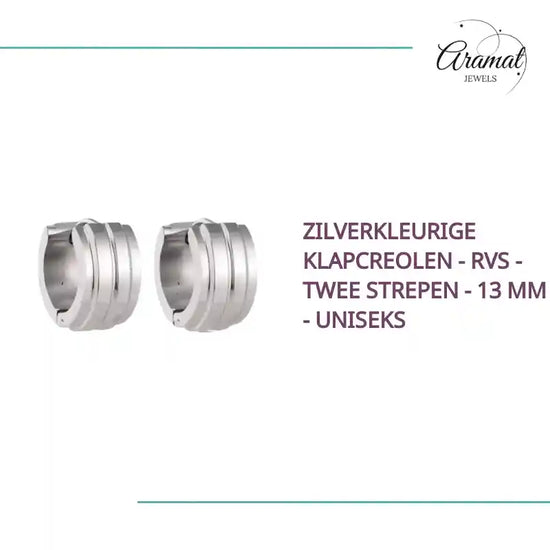 Zilverkleurige Klapcreolen - RVS - Twee Strepen - 13 mm - Uniseks by@Outfy