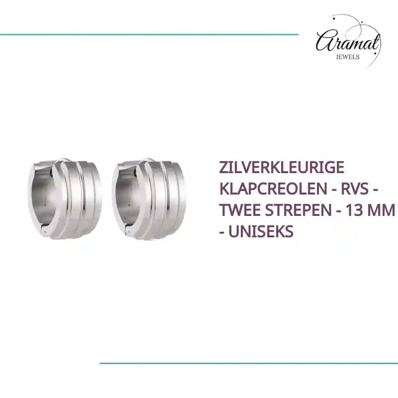 Zilverkleurige Klapcreolen - RVS - Twee Strepen - 13 mm - Uniseks by@Outfy