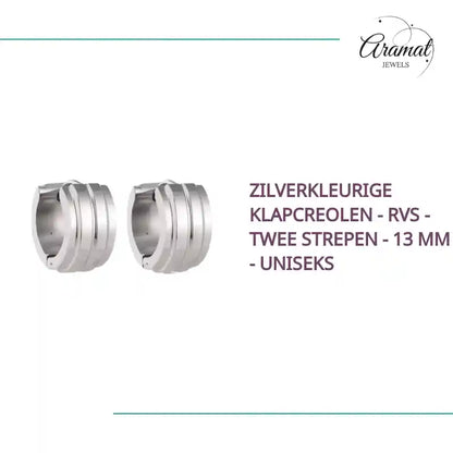 Zilverkleurige Klapcreolen - RVS - Twee Strepen - 13 mm - Uniseks by@Outfy