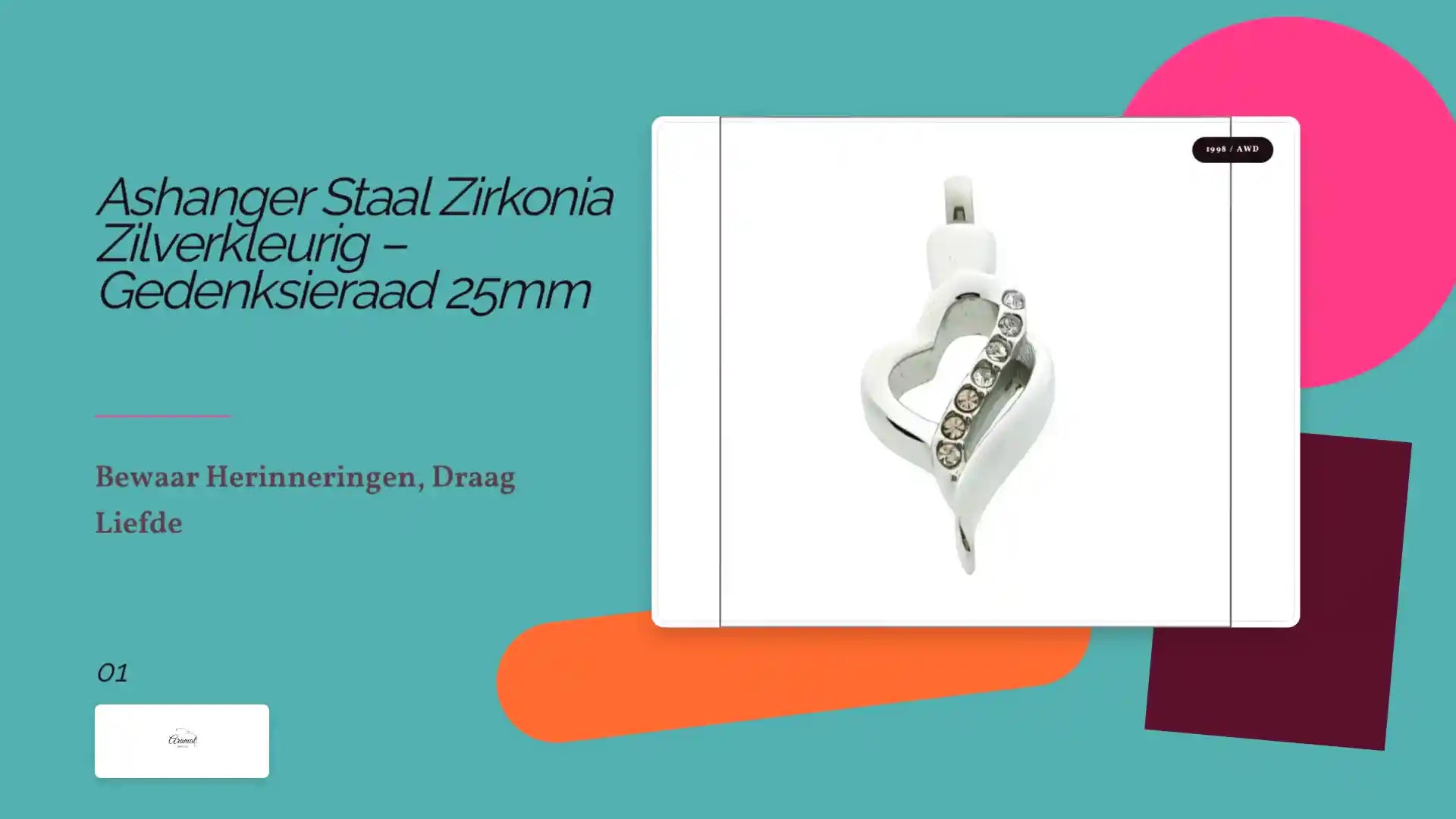 Ashanger Staal Zirkonia Zilverkleurig &ndash; Gedenksieraad 25mm by@Outfy