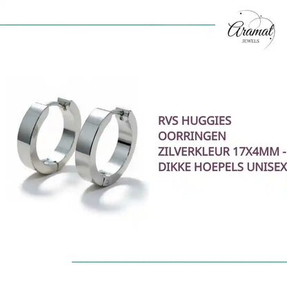 RVS Huggies Oorringen Zilverkleur 17x4mm - Dikke Hoepels Unisex by@Outfy