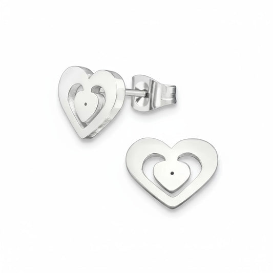 RVS hart oorstekers zilverkleur 11x9mm opengewerkt, hypoallergeen roestvrij staal oorbellen voor dames en kinderen