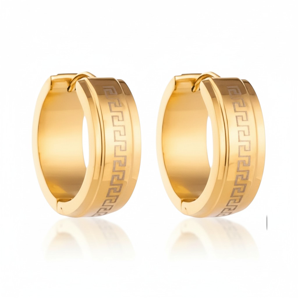 Gold-colored hoop earrings with Greek motif
