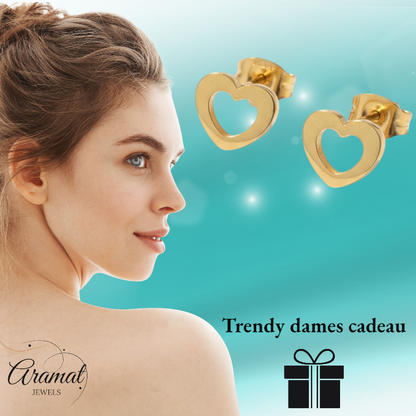 Staal Hart Oorstekers Goudkleurig 9x8mm Open