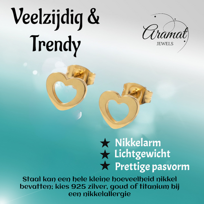 Staal Hart Oorstekers Goudkleurig 9x8mm Open
