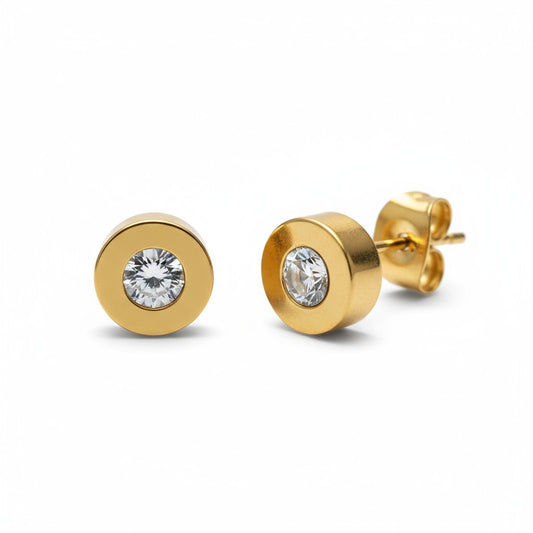 Golden Glamorous Round Earrings with Zirconia