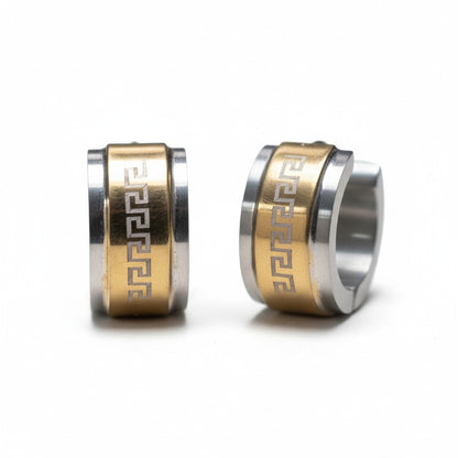 Oorringen – 13mm Mini Creool Grieks Motief RVS Bicolor Unisex