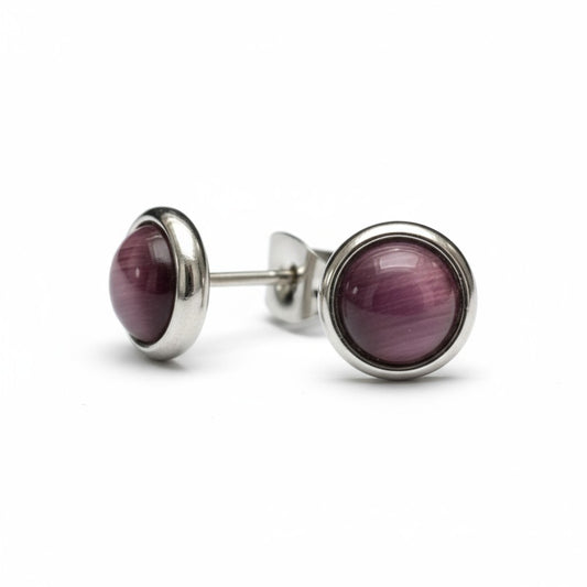 Steel Cat's Eye Earrings 8mm – Purple