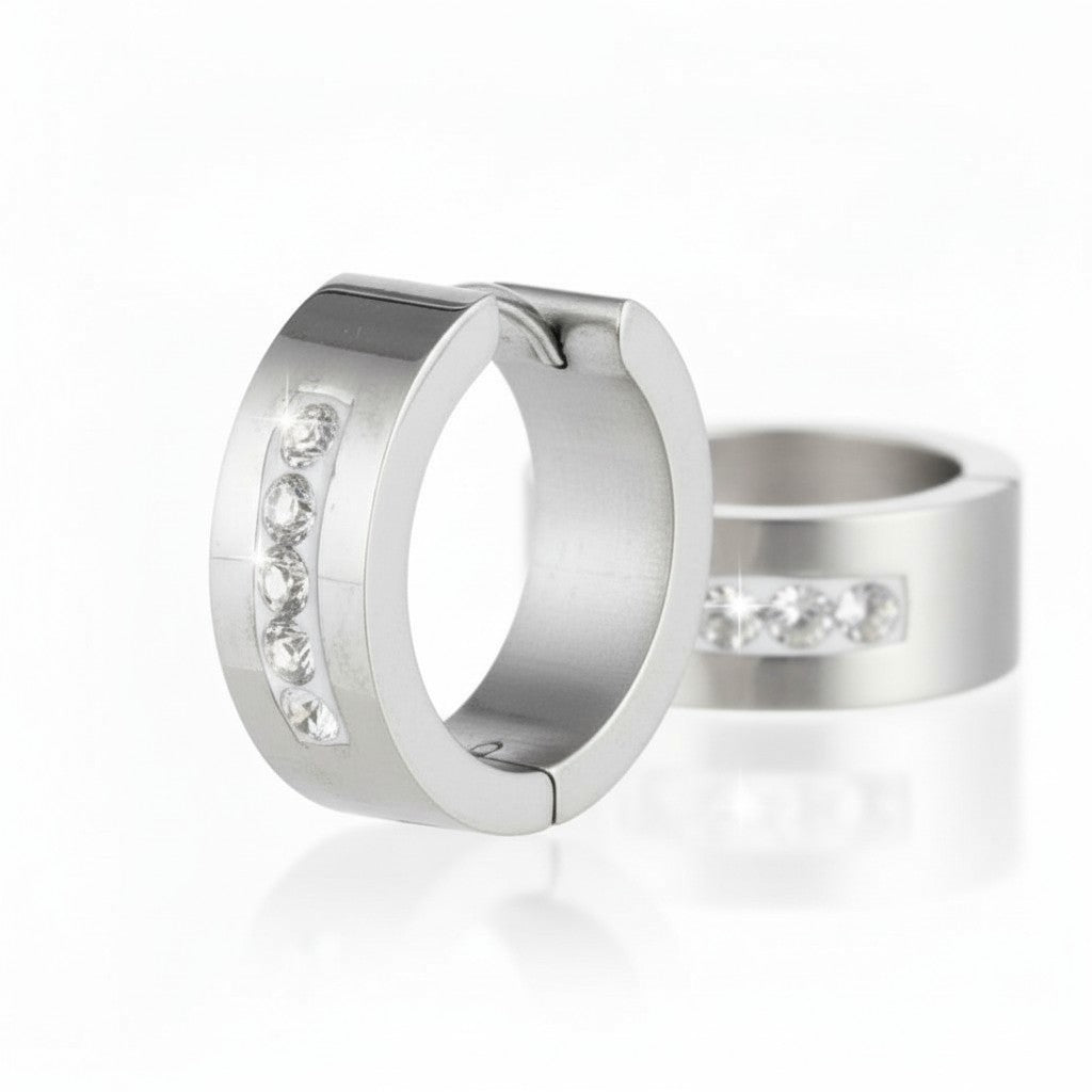 Oorringen – 20mm Kristal Streep RVS Zilverkleur Dames