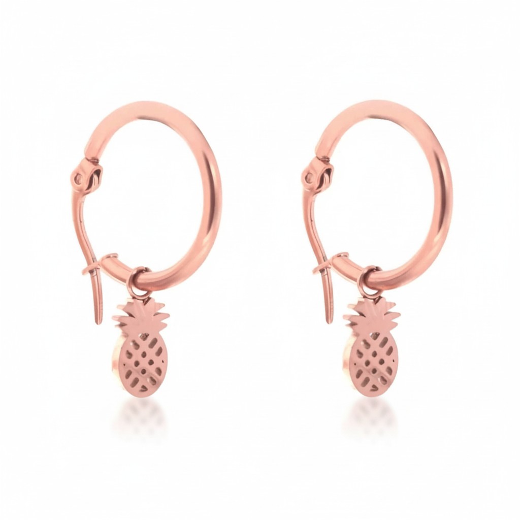 Rose Gold Steel Pineapple Earrings - Aramat Jewels®