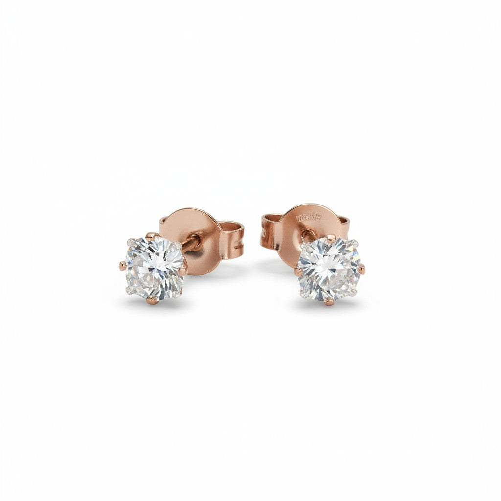 Oorbellen – RVS Roségoudkleur met Vierkante Zirkonia (4mm)