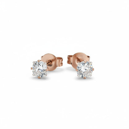 Oorbellen – RVS Roségoudkleur met Vierkante Zirkonia (4mm)