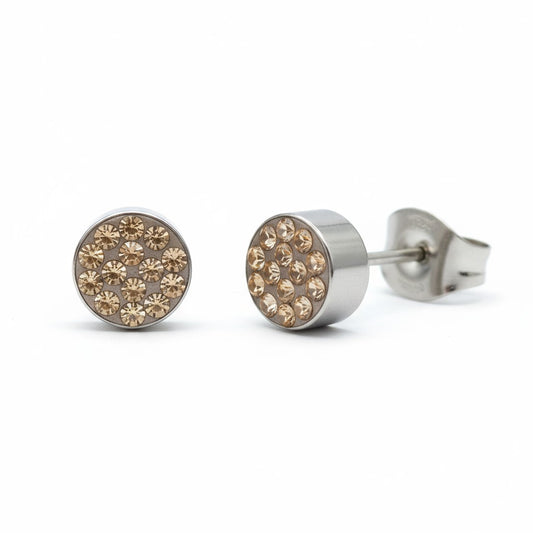 Silver-colored stud earrings with champagne crystal – 6 mm 